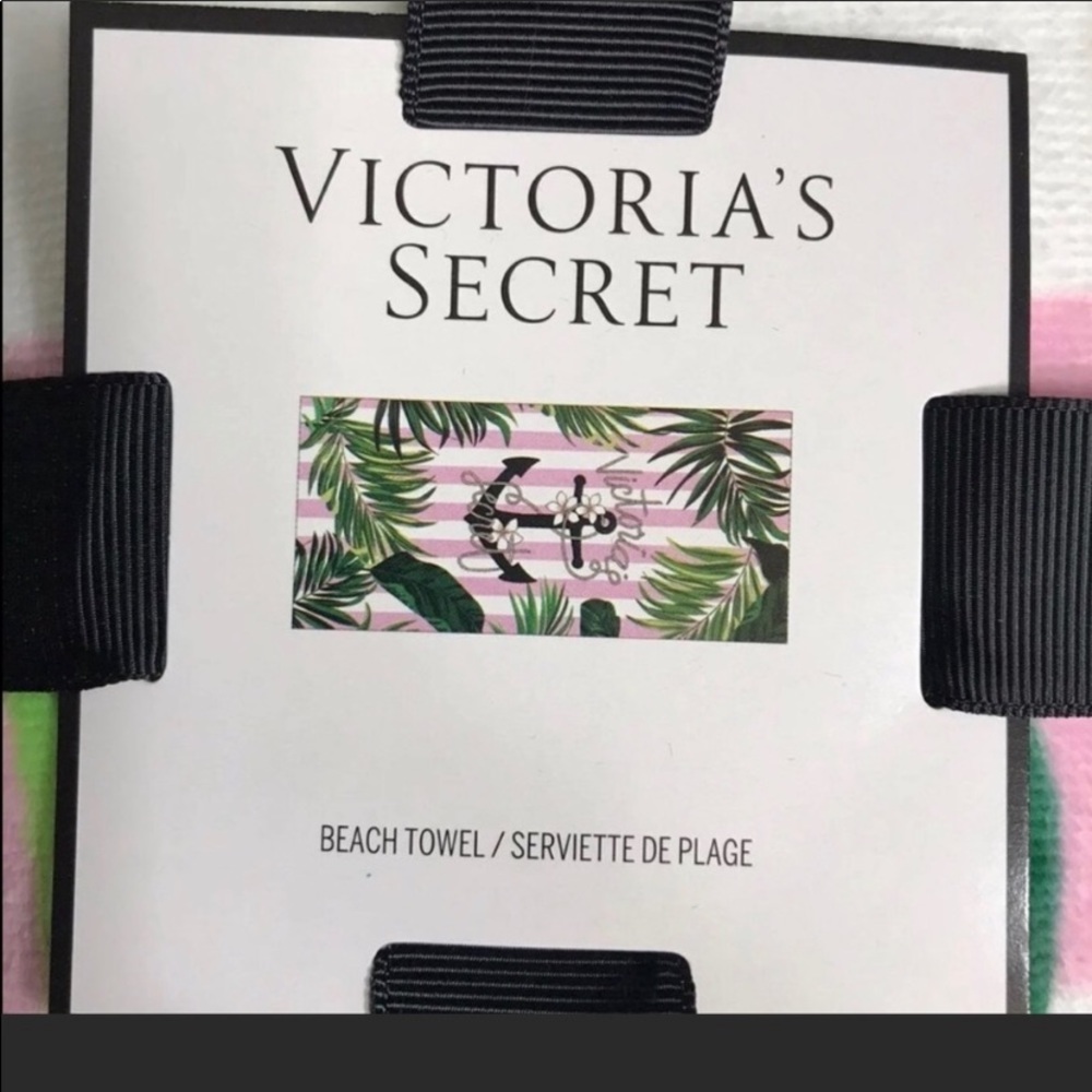VS Nautical Tropical Island Leaf Anchor Palm Tree Pink Stripe Terry Towel - Picture 6 of 7